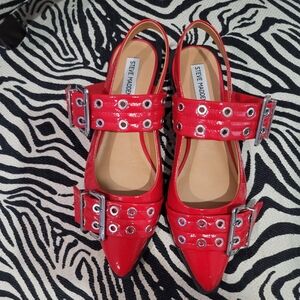 Steve Madden Red Patent Flats with Buckles